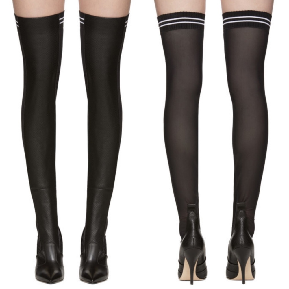 Fendi Black Perforated Leather Mesh Thigh-High Boots